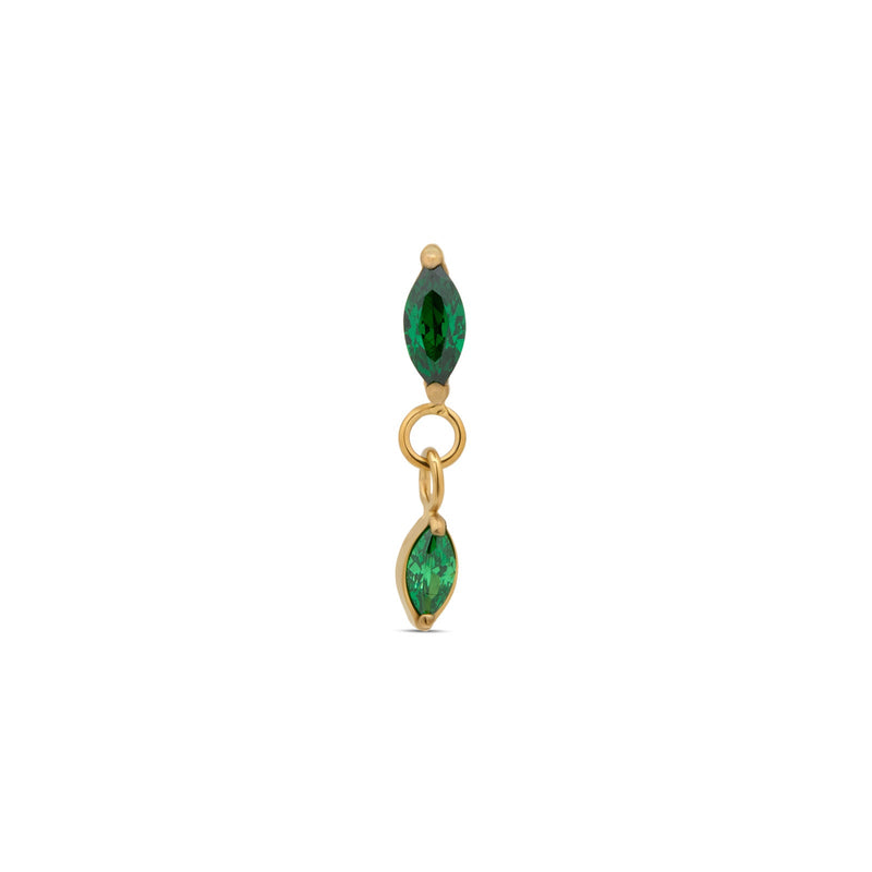 24kt Gold PVD Titanium Threadless Emerald Marquise w Dangle Attachment