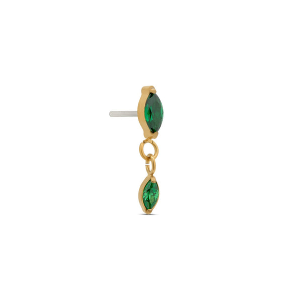 24kt Gold PVD Titanium Threadless Emerald Marquise w Dangle Attachment