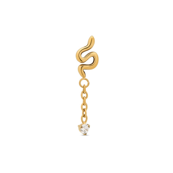 24kt Gold PVD Titanium Threadless Smooth Snake w Dangle CZ Attachment