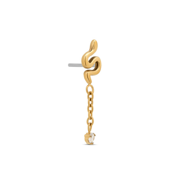 24kt Gold PVD Titanium Threadless Smooth Snake w Dangle CZ Attachment