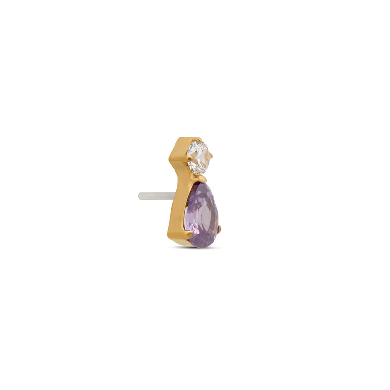 24kt Gold PVD Titanium Threadless Amethyst Tear w CZ Stone Attachment