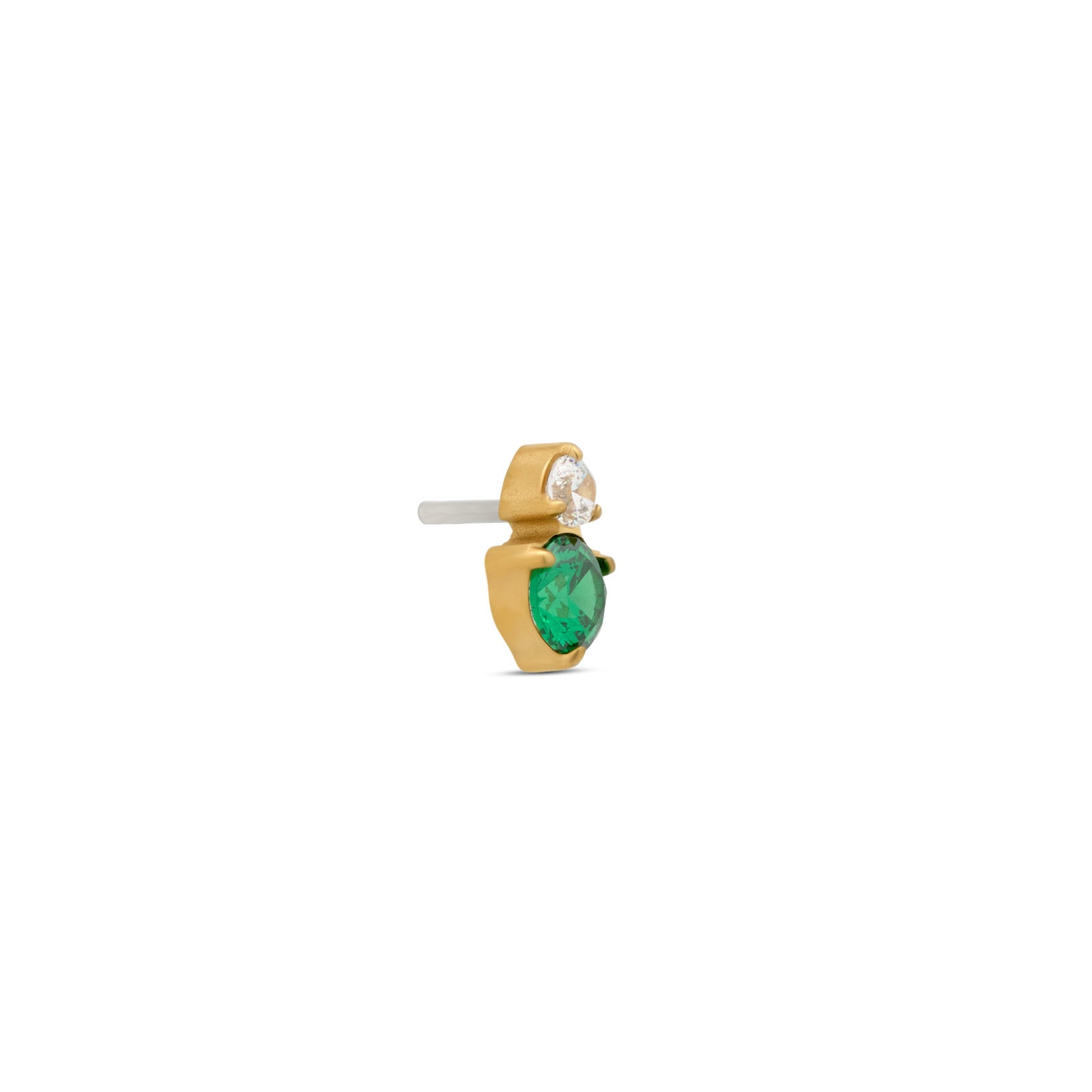 Trident 24kt Gold PVD Titanium Threadless Emerald Duo Round Stones Attachment