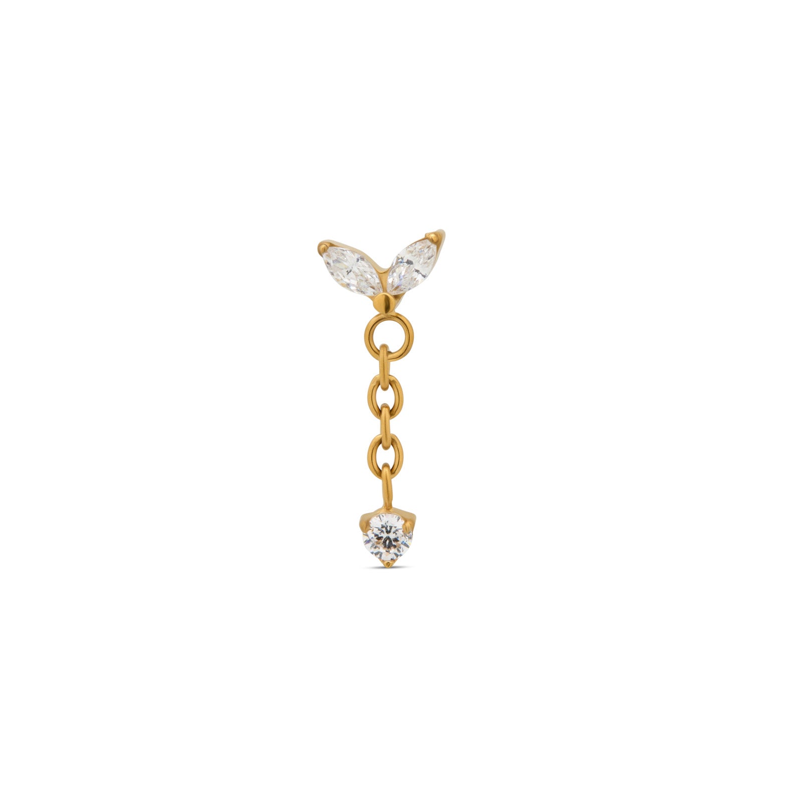 Trident 24kt Gold PVD Titanium Threadless 2 Marquise Dangle w Stone Attachment