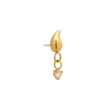 24kt Gold PVD Titanium Threadless Droplet w CZ Hanging Round Stone Attachment