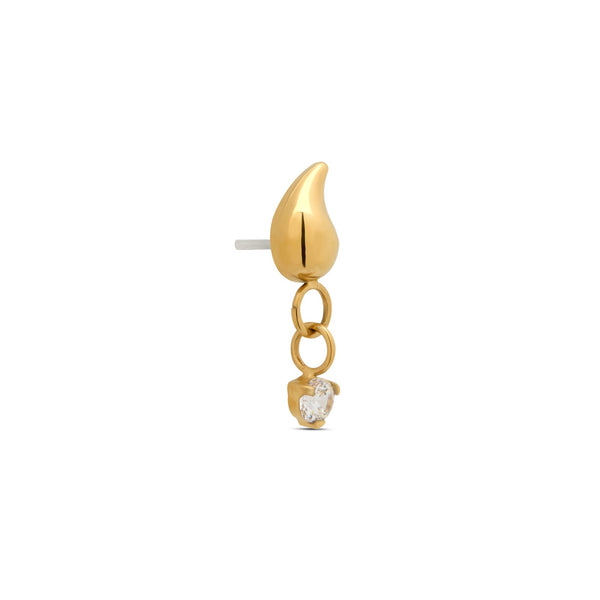 24kt Gold PVD Titanium Threadless Droplet w CZ Hanging Round Stone Attachment