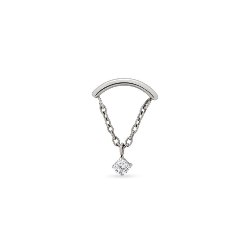 Trident Threadless Curved with Chain and Clear Stone Attachment