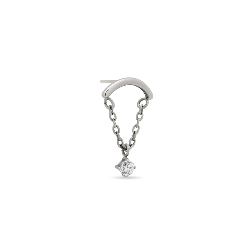 Trident Threadless Curved with Chain and Clear Stone Attachment