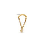 Trident 24kt Gold PVD Titanium Threadless Curved with Chain and Clear Stone Attachment