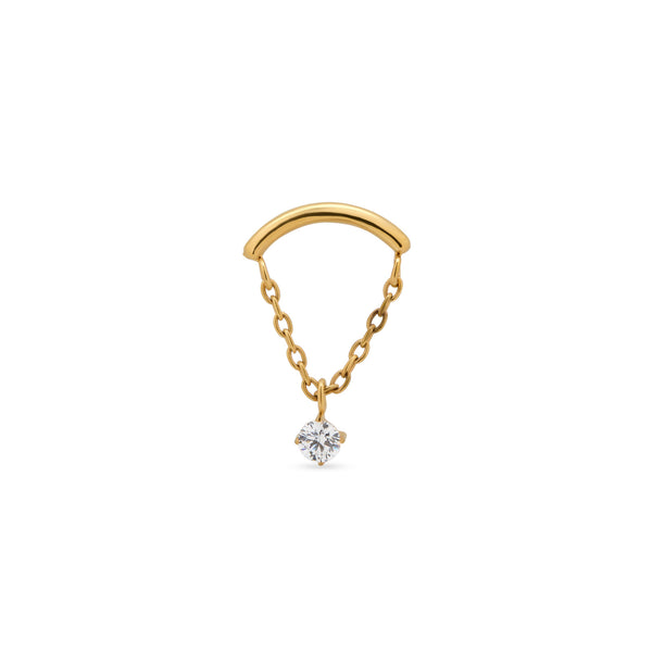 Trident 24kt Gold PVD Titanium Threadless Curved with Chain and Clear Stone Attachment