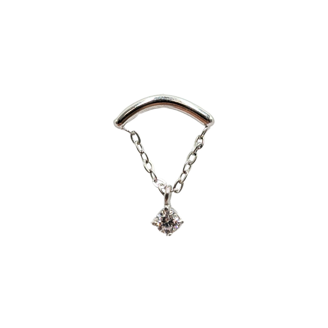 Surgical Steel Internally Threaded Labret Curved With Chain and CZ Dangle Top