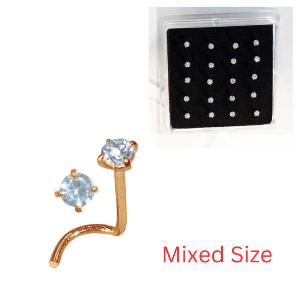 Gold PVD Nostril Jewelled Claw Mixed Sizes - Box 20