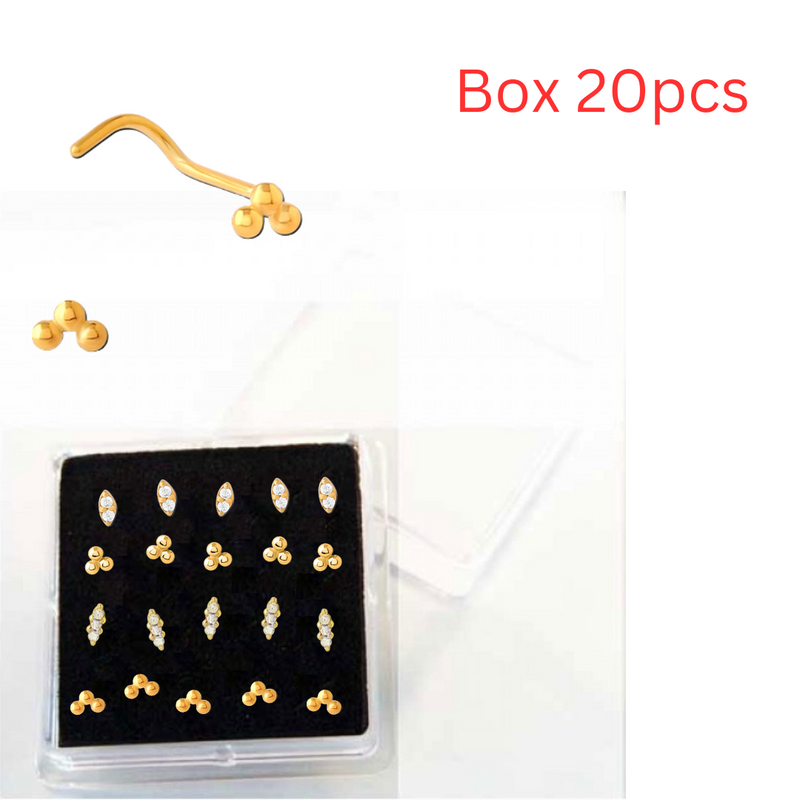Gold PVD Mixed Style Nose Studs - Box 20
