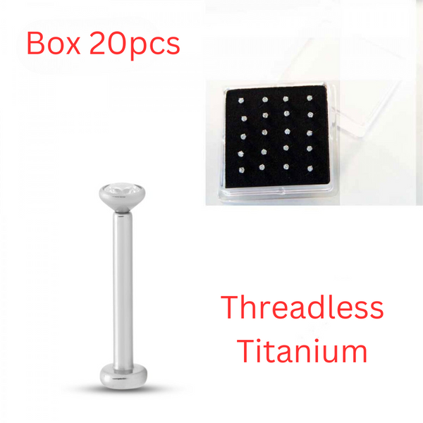 Titanium Threadless Nose Labret Rounded Bezel - Box 20