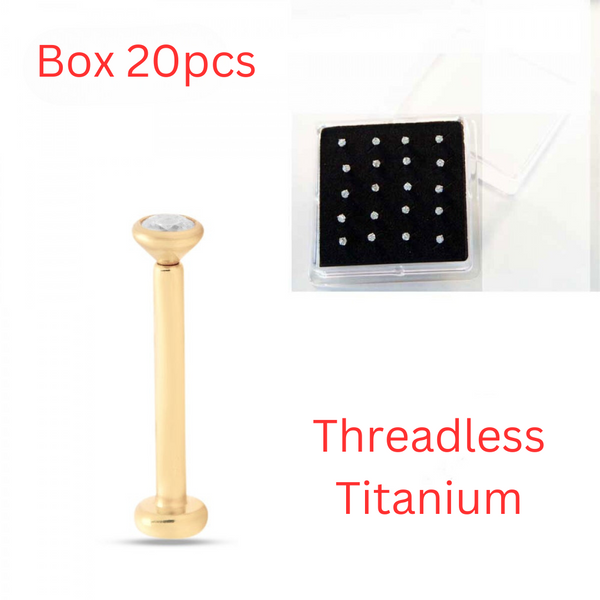 Titanium Gold PVD Threadless Nose Labret Rounded Bezel - Box 20