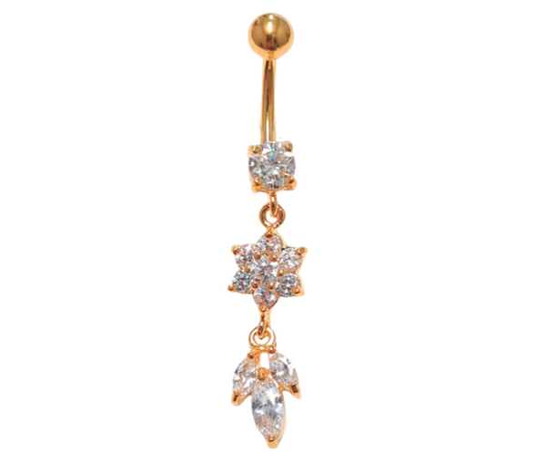 Gold PVD Flower w Dangle Ovate 1.6x10mm