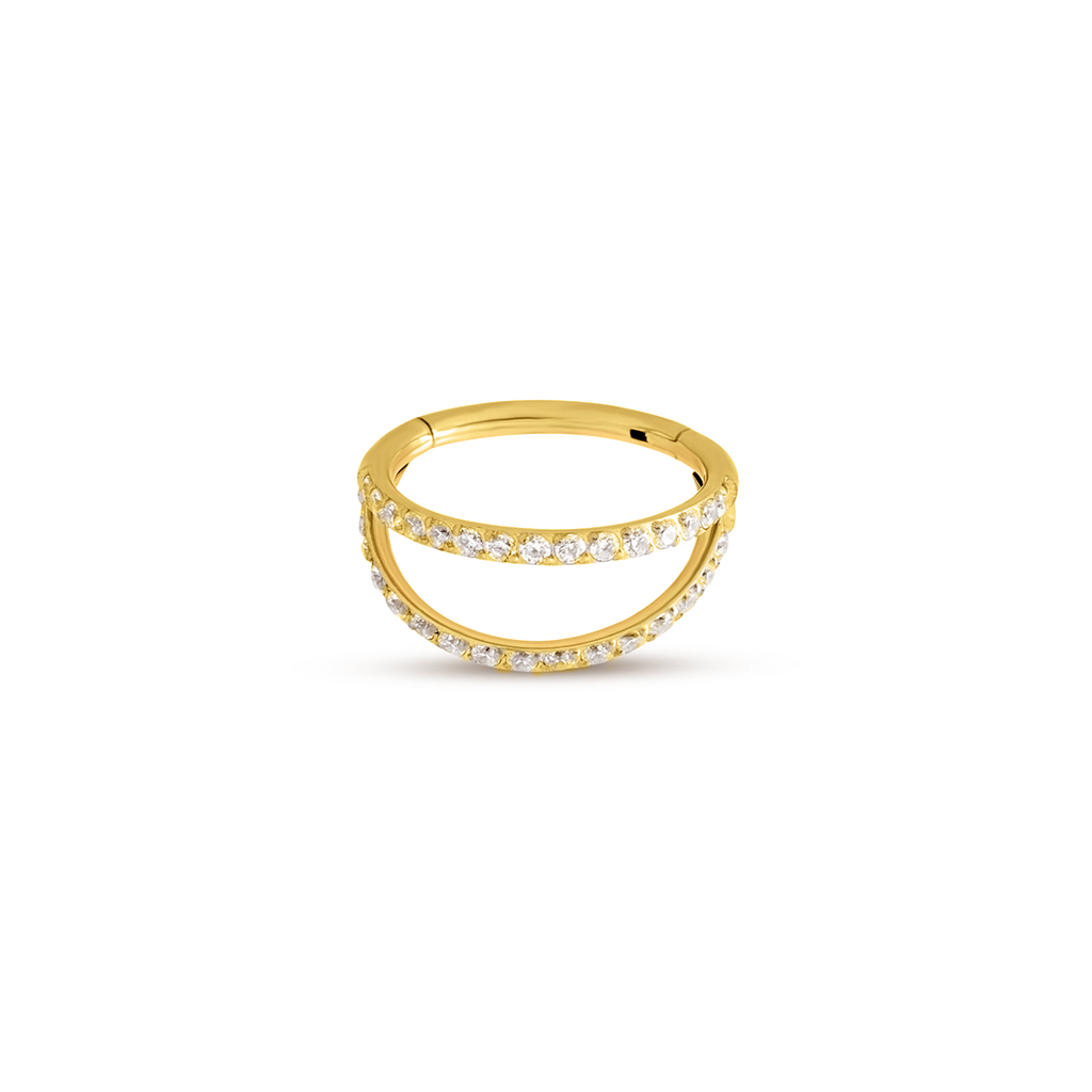 Trident 24kt Gold PVD Titanium Jeweled Double Ring - Hinged Ring
