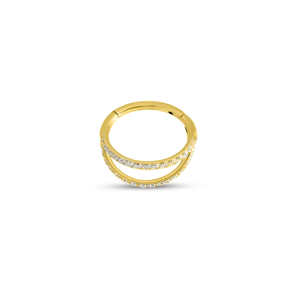 Trident 24kt Gold PVD Titanium Jeweled Double Ring - Hinged Ring