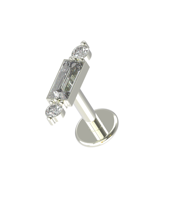 Tragus Baguette w 2 Round Stone 1.2 x 6mm