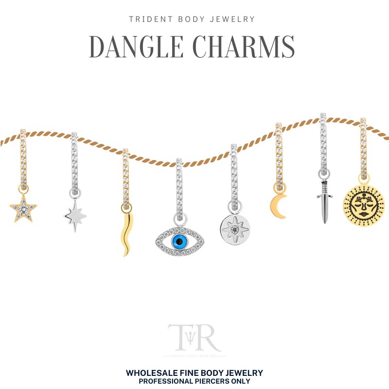 Trident 24kt Gold PVD Titanium Astra Star - 8 Point Star Dangle