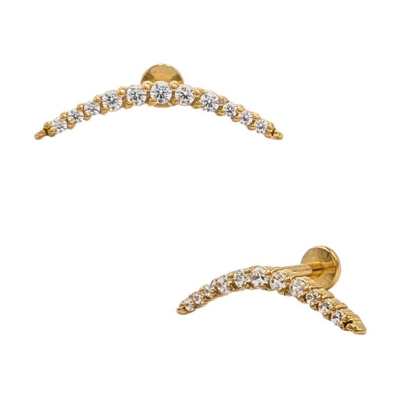 Gold PVD Internal Thread Long Curved Prong