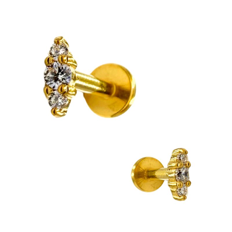 Gold PVD Internally Threaded 3 Stone Round Prong Set