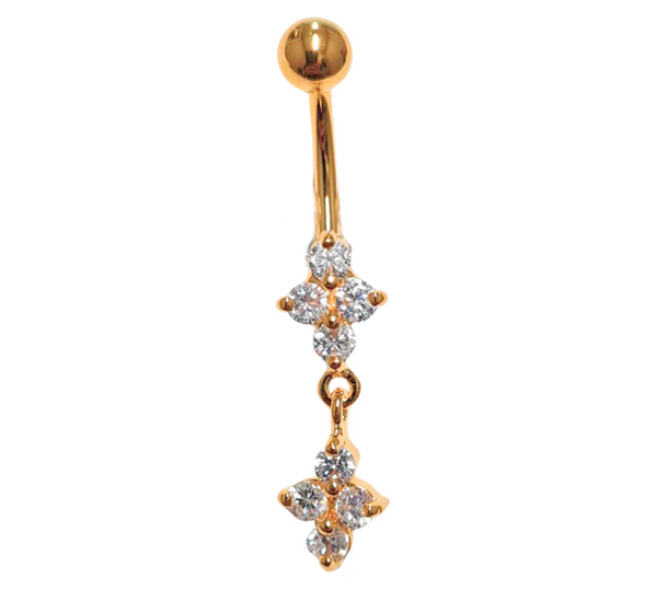 Gold PVD Double Jewel 4 Dangle 1.6 x 10mm