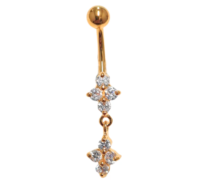 Gold PVD Double Jewel 4 Dangle 1.6 x 10mm