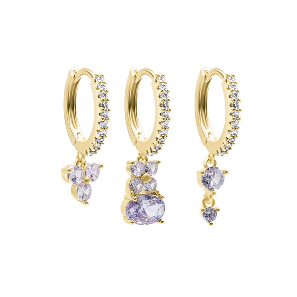 Bespoke Ear Stack 8 - Trio | Lavender Dangle | Lavender Stone with 4 Petal CZ