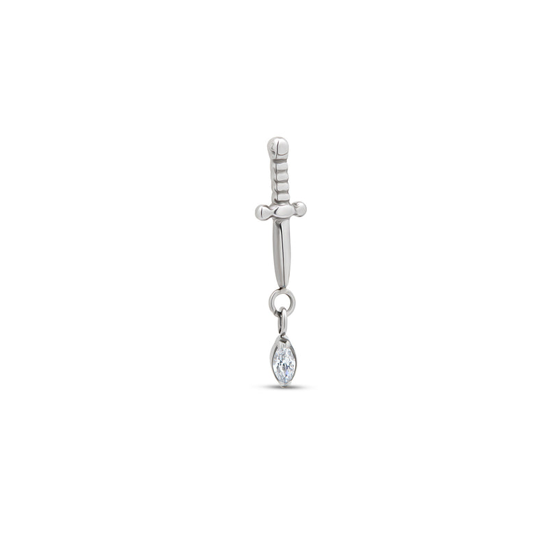 Threadless Titanium Sword Dangle w CZ Oval