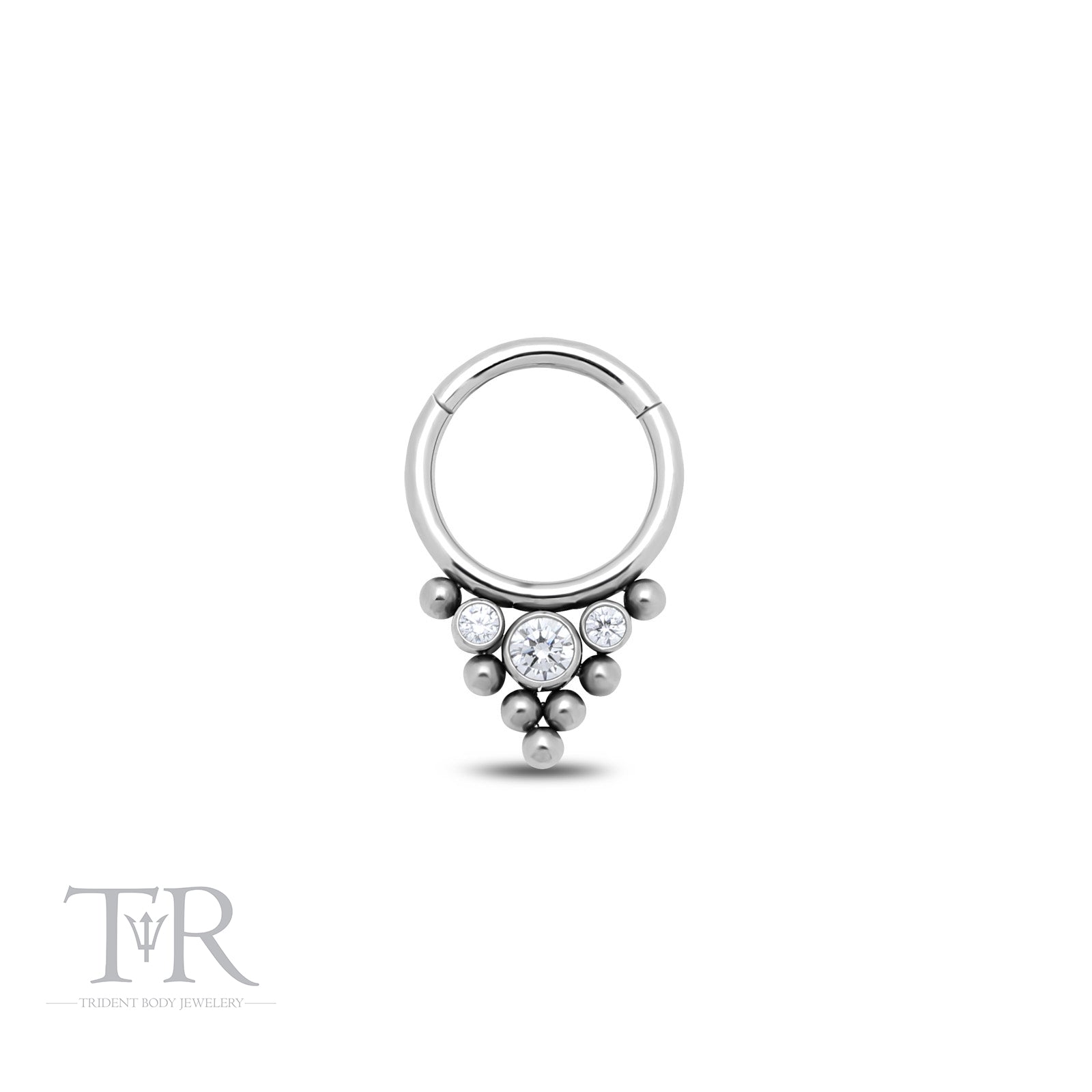 Trident Jeweled Tri Cluster Hinged Ring