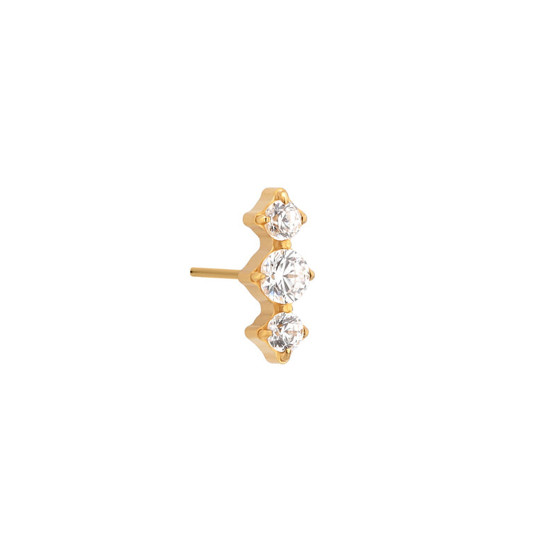 Trident 24kt Gold PVD Threadless Prong 3 Stone 2mm, 2.5mm, 2mm