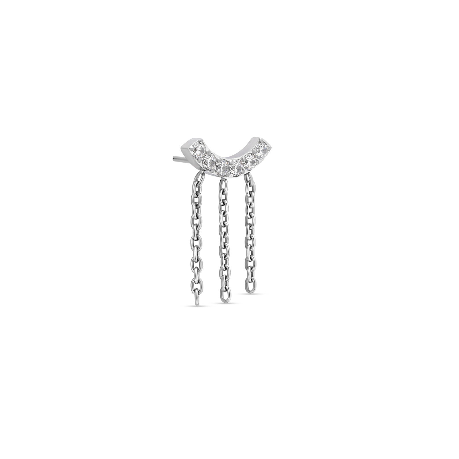 Trident Threadless Jeweled U Bar With Chains Attachment