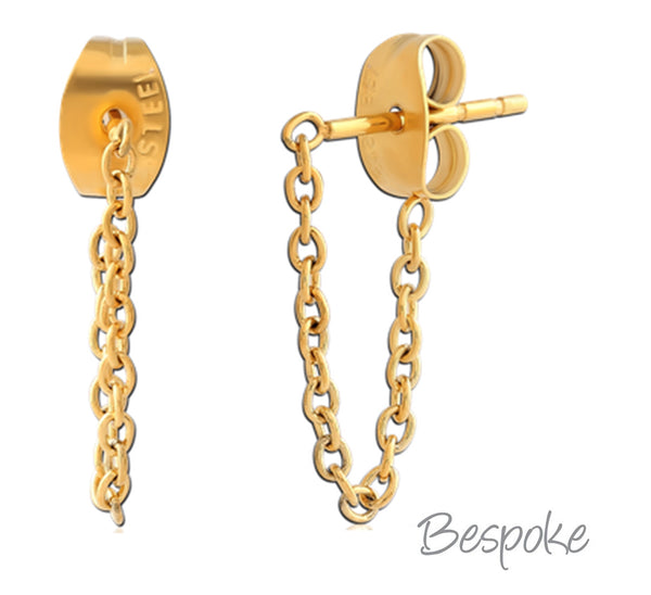 Bespoke Chain Earring Stud Pair 0.8mm - Gold PVD