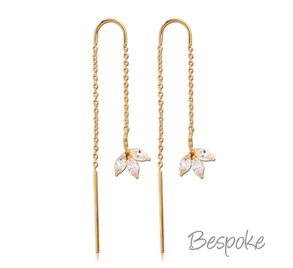 Bespoke Earring Gold Chain 3 Leaf  - Pair
