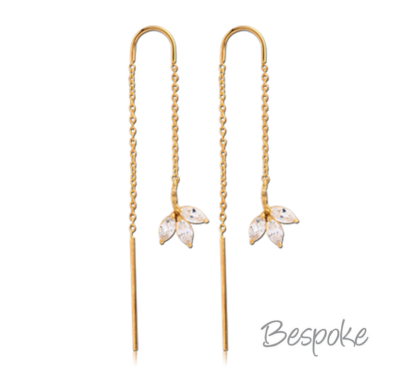 Bespoke Earring Gold Chain 3 Leaf  - Pair