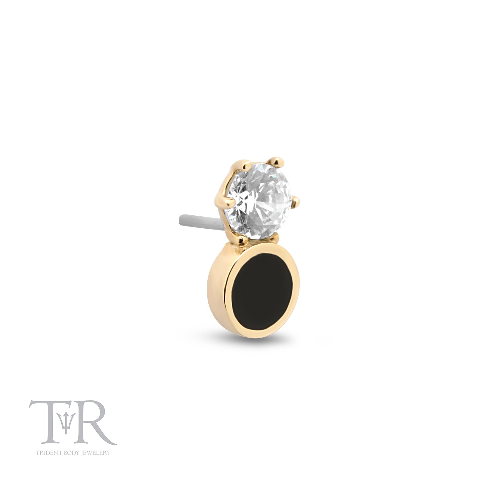 14kt Gold Threadless Round Jet w Jewelled Crystal Attachement