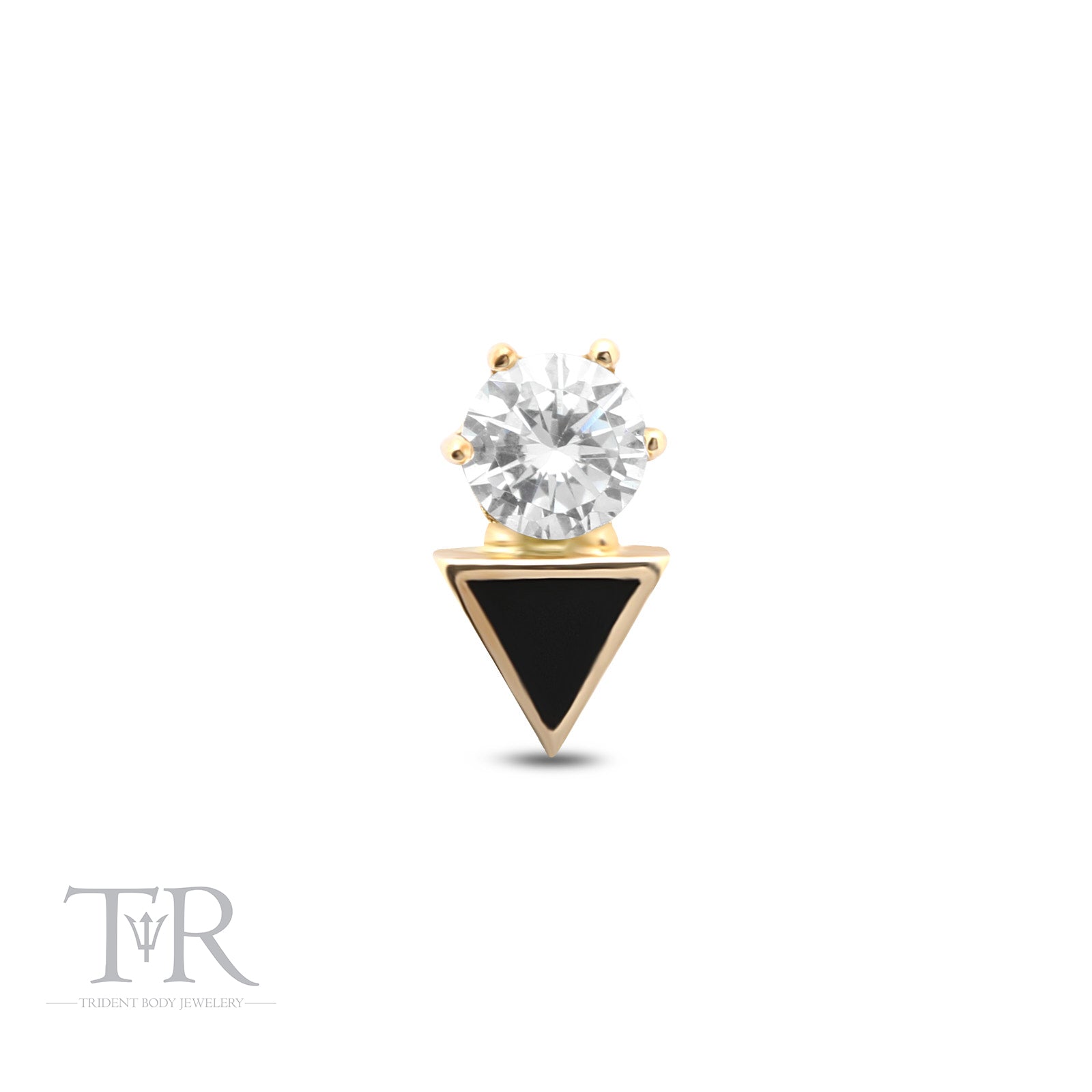 14kt Gold Threadless Triangle Jet w Jewelled Crystal Attachement