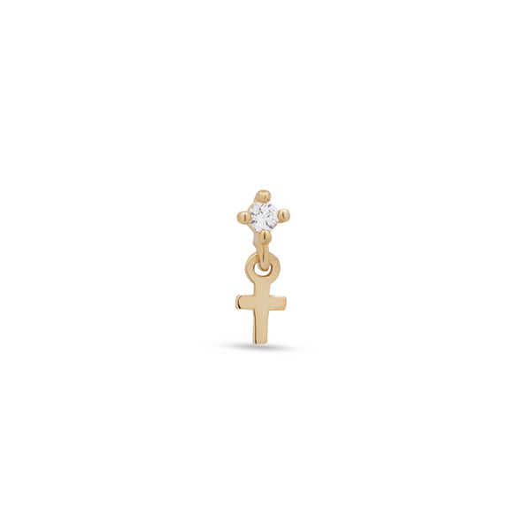 14kt Gold Threadless - CZ With Dangle Cross