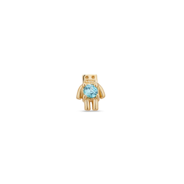 14kt Gold Threadless - Robot With Blue Jewel