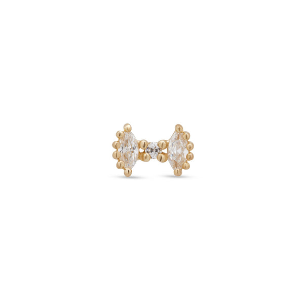 14kt Gold Threadless Wings - 2 Marquise Stones w Center CZ