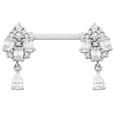 Internally Threaded Jewelled Cluster Dangle Nipple Bar