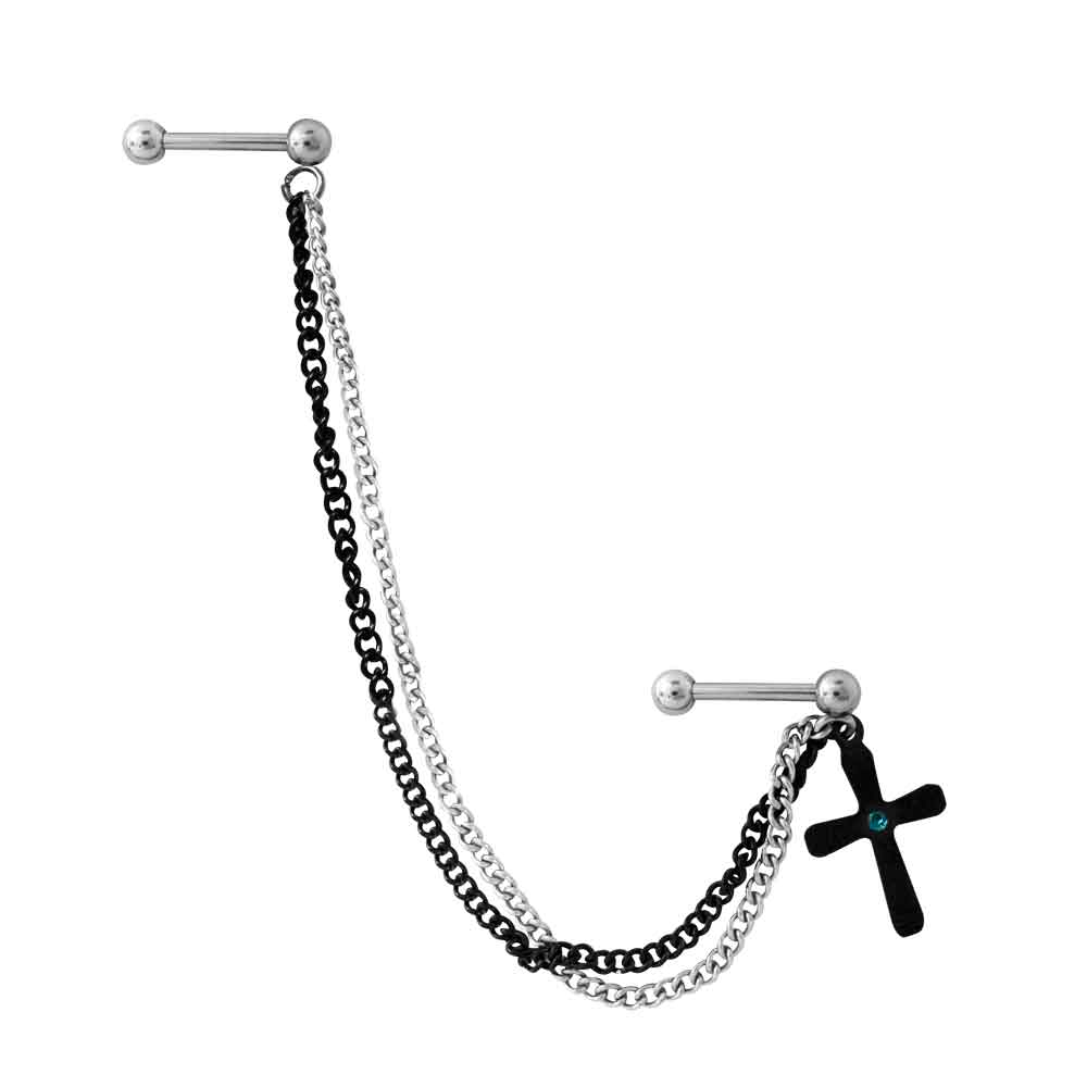 Ear Chain Black Cross 1.6mm