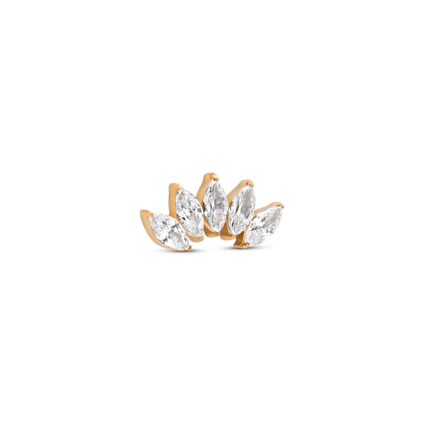 24kt Gold PVD Trident Threadless 5 Prong Set Ovate Jeweled