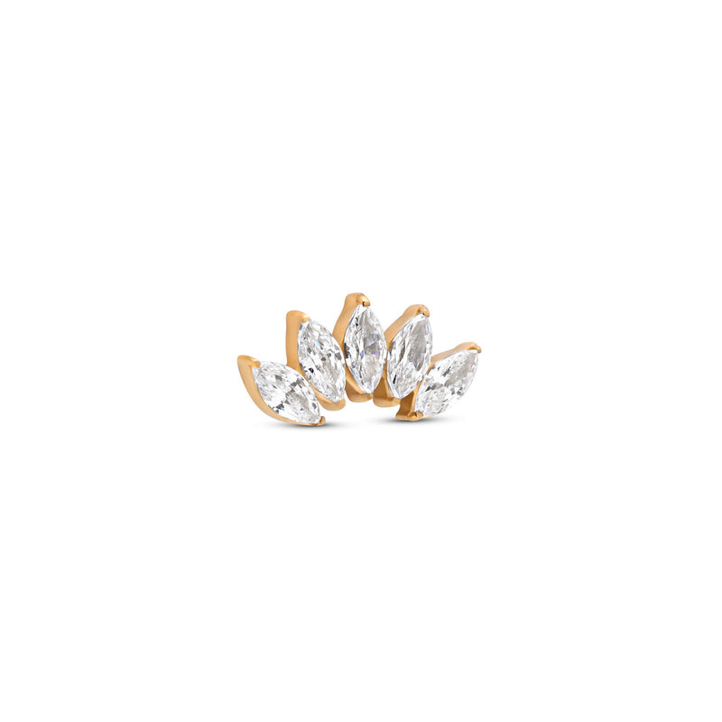 24kt Gold PVD Trident Threadless 5 Prong Set Ovate Jeweled
