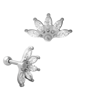 Steel Helix Jeweled Flower Fan Barbell