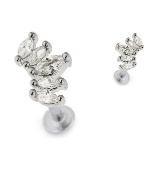 Tragus 5 Stone Curved Crown Labret