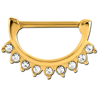 Gold PVD Clawed Jewelled Nipple Clicker 1.6mm x 14mm