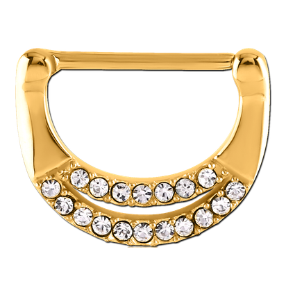 Gold PVD Double Jewelled Nipple Clicker 1.6mm x 14mm