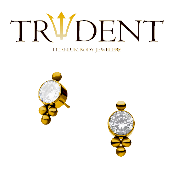 Trident Titanium Threadless Cluster 2.5mm Crystal Anodised Gold