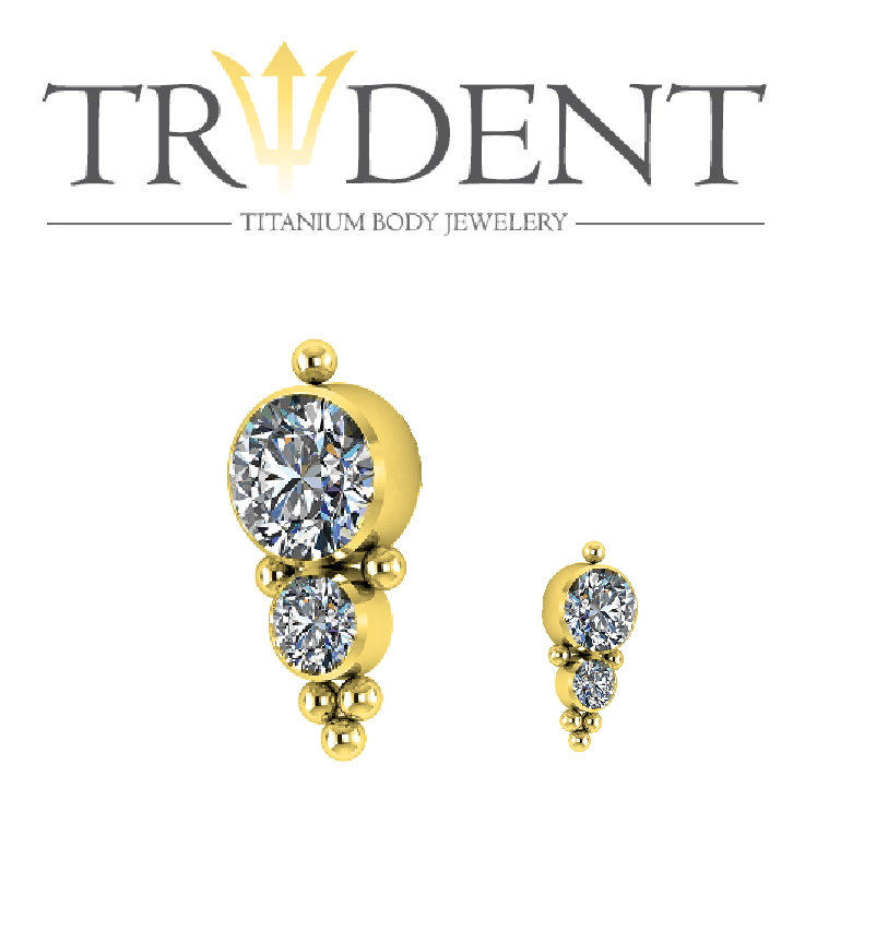 Trident Internally Threaded 2 Jewel Cluster 1.2mm Attachment Anodised Gold